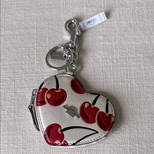 Coach Heart Coin Pouch Bag Charm With Cherry Print New NWT